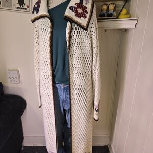 Moda International Crochet Cardigan with Floral Trim